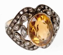 Ring, GG 750, Citrin 9 x 11 mm, Brillanten ca. 0,80 ct., Innendurchmesser 17,5 mm, RG 55,Gew. 6,4g