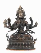 Buddha-Figur "Avalokiteshvara auf doppeltem Lotosthron", Bronze, Tibet, Anf. 20. Jh.,geschlossener