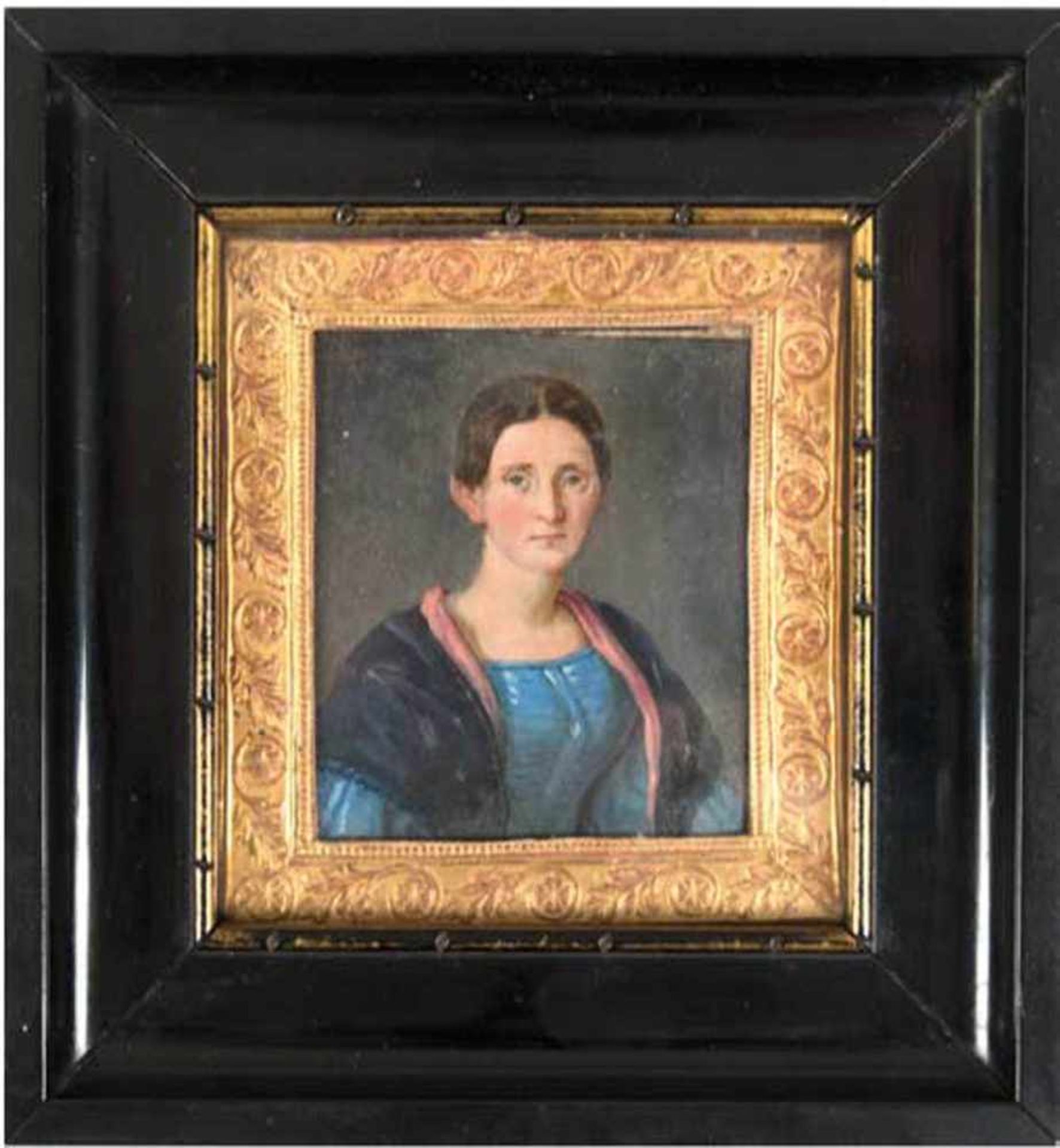 Miniaturmalerei "Porträt einer jungen Frau", verso. bez., 9x8 cm, Rahmen, 14x13 cm