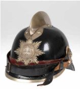 Feuerwehrhelm, Hamburg um 1900, Herst. Maury & Co. Offenbach a.M., Leder mit Messingemblemund -kamm,