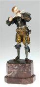 Barillot, Eugene (1841-1900) "Musizierender Landsknecht mit Flöte",Chryselephantine-Figur, Bronze/