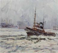 Brinkmann, Hans (1902 Rostock-1977 Rostock) "Winter im Hamburger Hafen mit