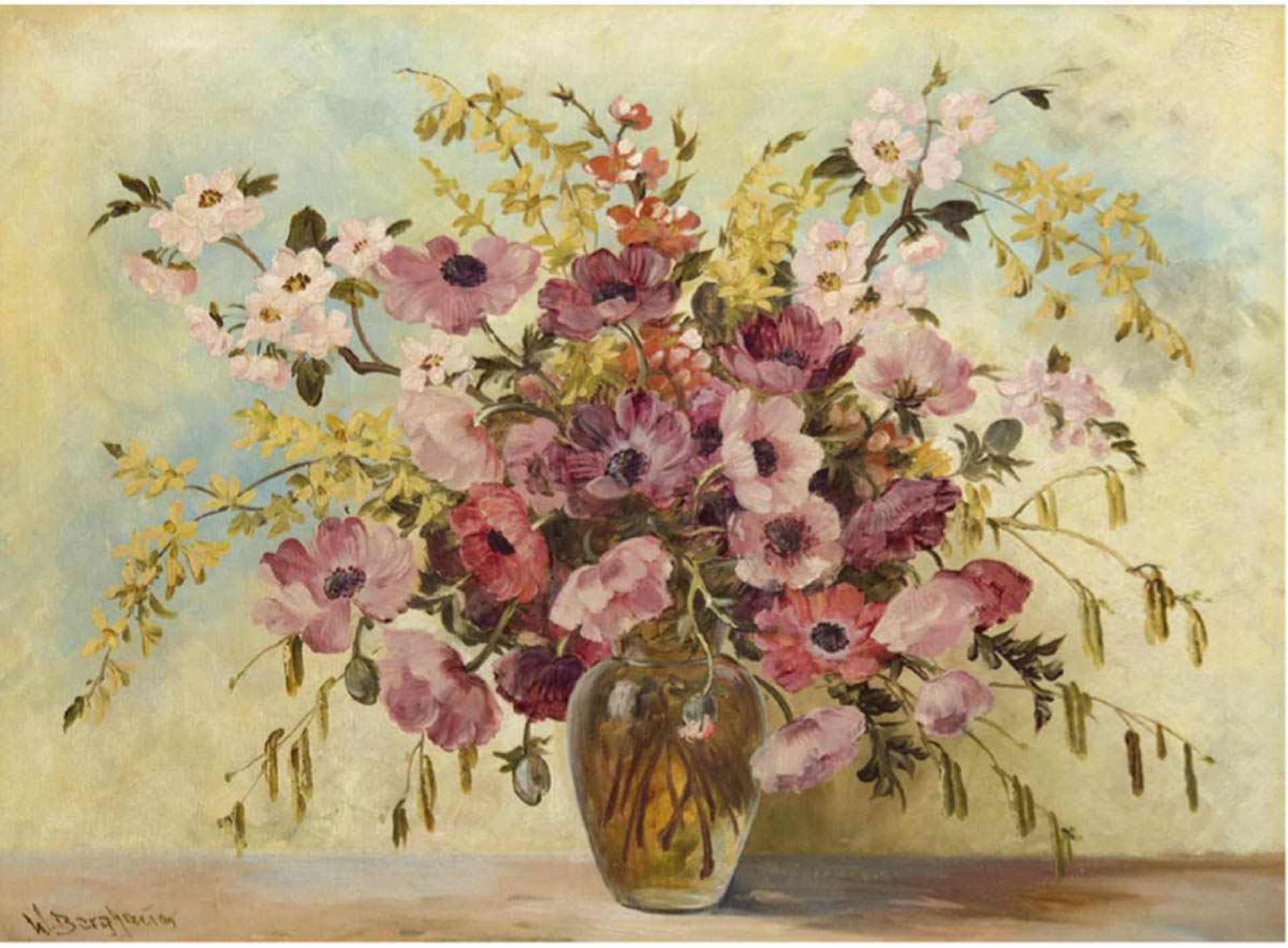 Berghauer, W., um 1930 "Vase mit Sommerblumenstrauß", Öl/Lw., sign. u.l., 60x80 cm, Rahmen