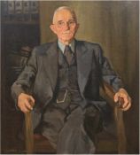 Juncker, Hermann (1903-1985) "Bildnis des Vaters im Arbeitszimmer sitzend", Öl/Lw.,signiert, datiert