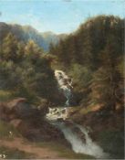 Romantiker Mitte 19. Jh. "Sommerlandschaft mit Gebirgsbach", Öl/Lw., unsign. 37x29 cm