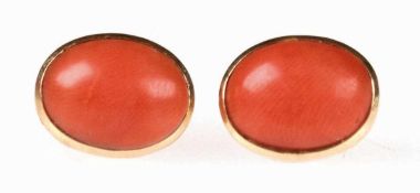 Ohrstecker, GG 14 kt., ovale Korallen-Cabochons, 1,3 x 1,0 cm