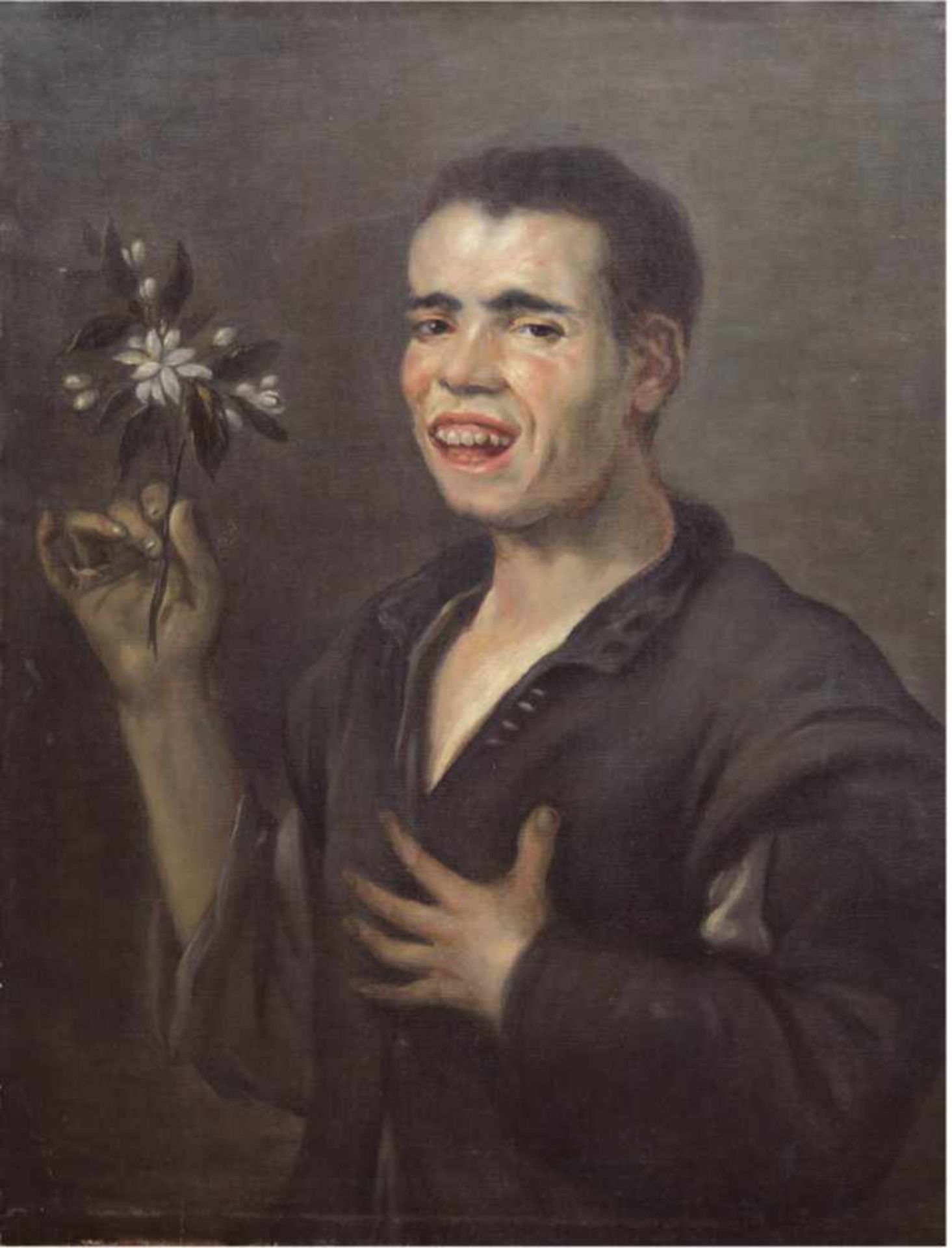 "Porträt eines Herren mit einer Blume in der Hand", Öl/Lw., unsign., 84,5x64,5 cm