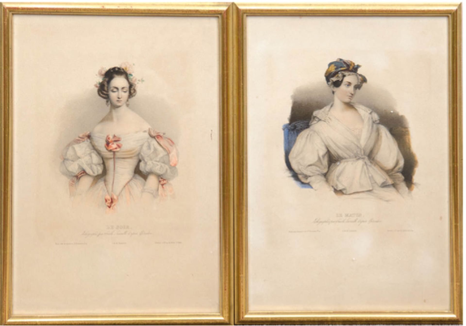 Lasalle, Emile (1813-1871), 2 Grafiken "Damenmode am Morgen" und "Damenmode am Abend", ca.23x18