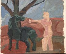 Nastasio, Alessandro (1934 in Mailand geb.) "Mann neben seinem Pferd", Öl/Lw., sign.u.r., rücks.
