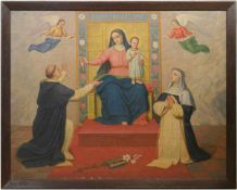 Sakralmaler Anf. 19. Jh. "Thronende Maria", Öl/Lw., unsign., 145x185 cm, ohne Keilrahmen,kl.