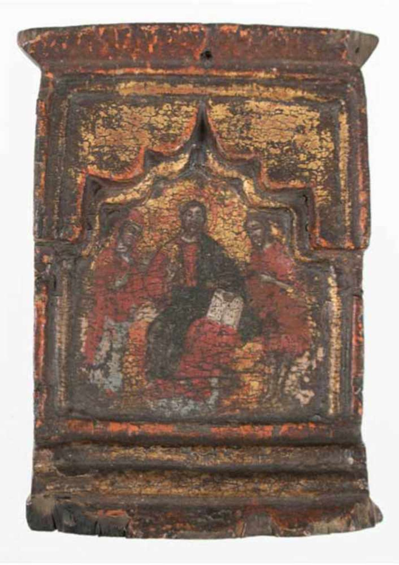 Ikone, Griechenland 17. Jh., Mitteltafel eines Triptychons, Deesis-Gruppe, Ei/Tempera,16,5x12 cm