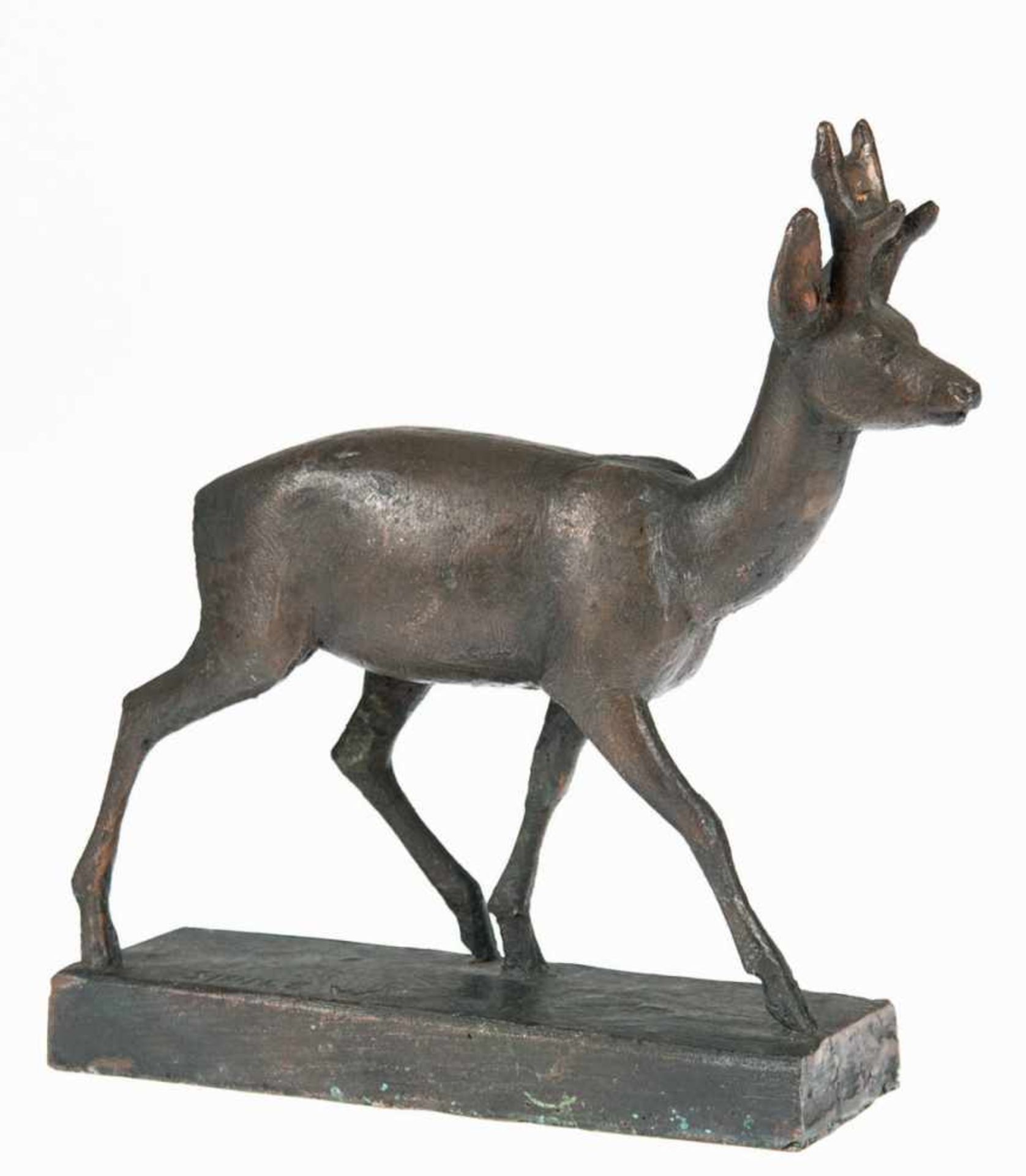 Skule, Waksvik (1927-2018) "Rehbock", Bronze, braun patiniert, auf Plinthe sign., H. 25,5cm, L. 26