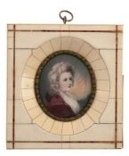 Miniatur "Porträt der Maria Isabella v. Rutland (1756-18319", um 1900, Öl/Bein, sign. "N.Reynold",