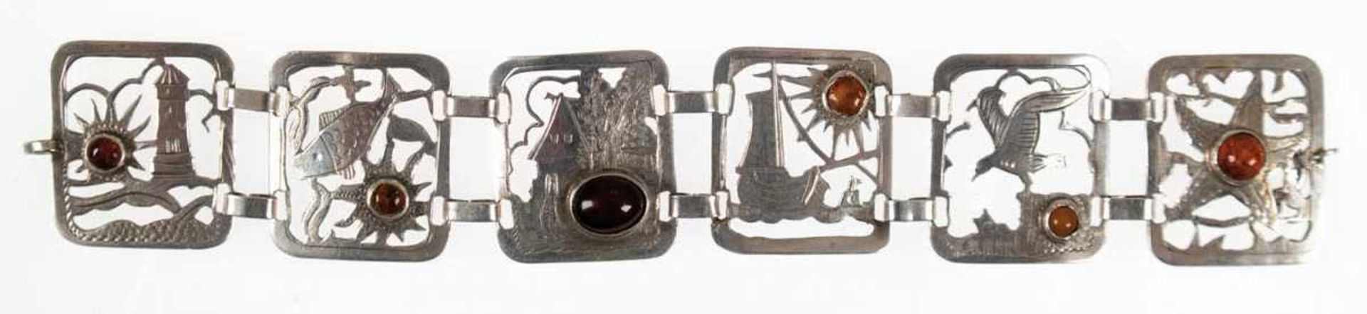 Armband, um 1930, Kramer, Fischland, 835er Silber, durchbrochene Glieder mitunterschiedlichen