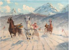 Hienl-Merre, Franz (1869-1943) "Schlittenrennen in St. Moritz", Öl/Lw., sign. u.r., 60x80cm, Rahmen