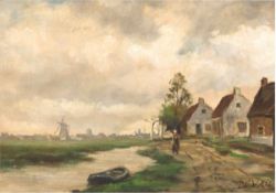 Vries, de (Holländischer Landschaftmaler 19./20. Jh.) "Holländische Dorflandschaft",Öl/Lw./Mp.,