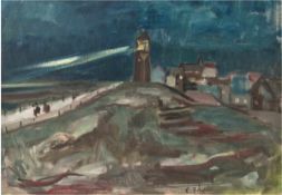 Fischer, E. (frühes 20. Jh.) "Küstenlandschaft mit nächtlichem Leuchtturm", Öl/Mp,signiert, 55x76