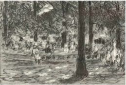 Liebermann, Max (1847-1935 Berlin) "Im Park", Radierung, postumer Abzug, 6,8x9,8 cm,hinter Glas im