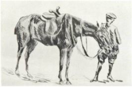 Liebermann, Max (1847-1935 Berlin) "Reiter mit seinem Pferd", Radierung, postumer Abzug,11,5x17
