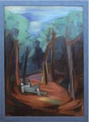 Maler des 20. Jh. "Person im Wald", Öl/Lw./Spanplatte, unsign., 117x84 cm, Rahmen