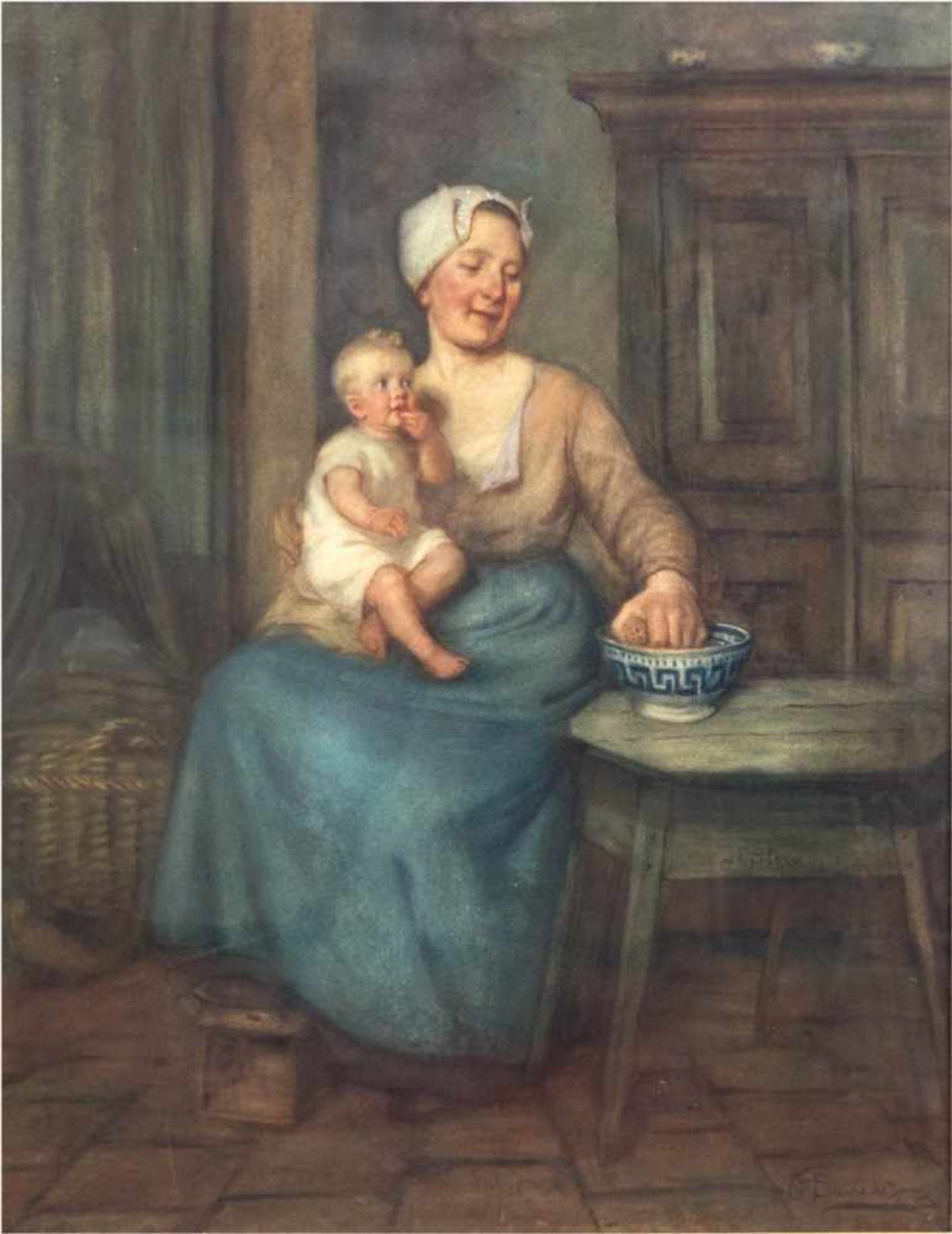 Sterre de Jong, Jacobus Frederik (1866-1920) "Mutter mit Kind", Pastell/HF., 66x49,5 cm,hinter Glas,