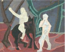Nastasio, Alessandro (1934 in Mailand geb.) "Mann auf Pferd mit Begleiter", Öl/Lw.,rücks. sign.50x60