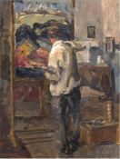 Impressionist "Maler vor der Staffelei", Öl/Lw./H., undeutl. sign. u. dat. 1920 u.r.,51x38 cm,