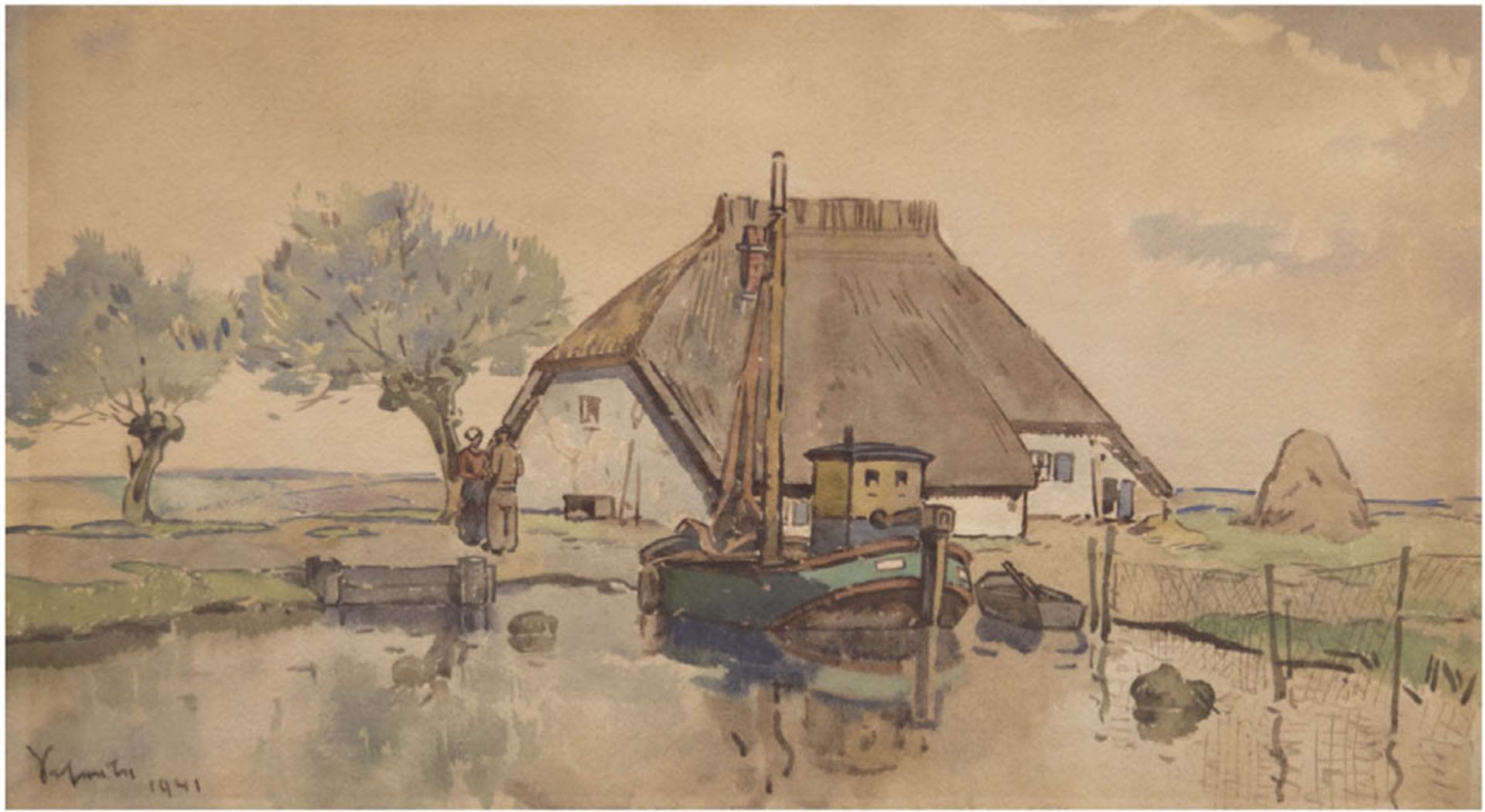 Scheele, Hugo (1881 Arnsberg/W.-1960 Zempin/Usedom) "Fischerkate auf Usedom", Aquarell,sign. u. dat.