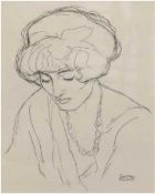Klimt, Gustav (1862-1918) "Dame mit gesenktem Blick", Studie, 1916, Heliogravure, in derPlatte sign.