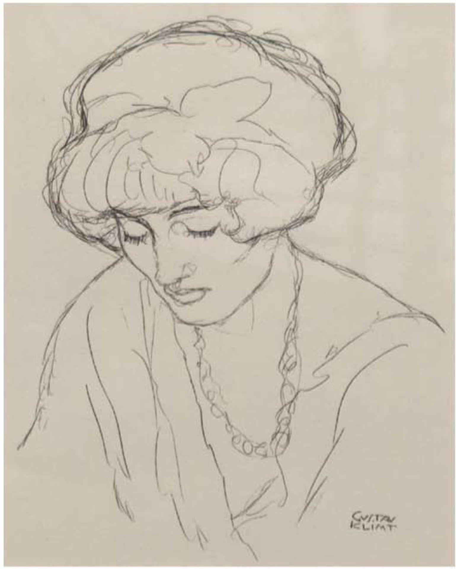 Klimt, Gustav (1862-1918) "Dame mit gesenktem Blick", Studie, 1916, Heliogravure, in derPlatte sign.