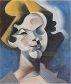 Lhote, André (1885 Bordeaux-1962 Paris) "Bildnis einer Frau", Mischtechnik, 60x50 cm,hinter Glas