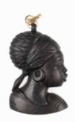 Anhänger, Ebenholz, Darstellung einer Afrikanerin, 585er GG und Brillant