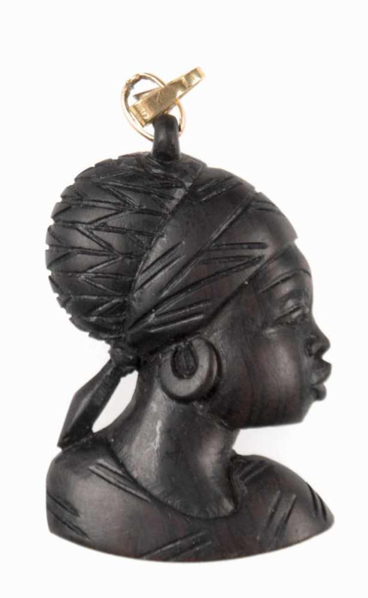 Anhänger, Ebenholz, Darstellung einer Afrikanerin, 585er GG und Brillant