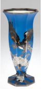 Rosenthal-Vase, blau mit 1000er Silberauflage, Darstellung eines Pardiesvogels aufblühendem Ast,