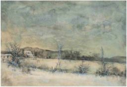 "Winterlandschaft", Farblitho 37/250, undeutl. sign. u.r., 29x40 cm, hinter Glas im Rahmen