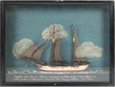 Diorama-Schiffsmodell "Amerik. Schoner", 19. Jh., mit vielen kleinen Details, MaterialHolz, Stoff,