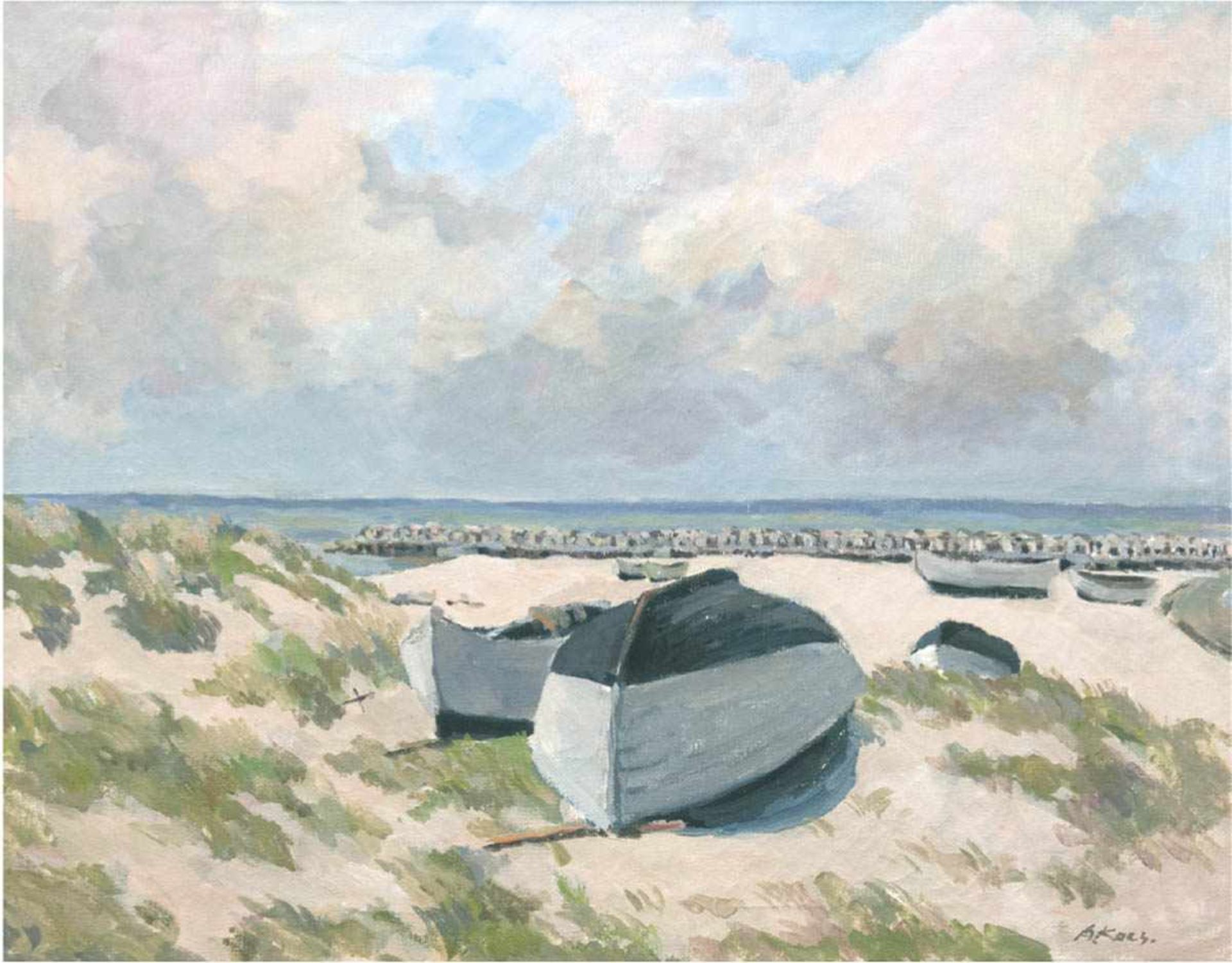 Koch, A. "Boote am Strand", Öl/Lw., sign. u.r., 60x76 cm, Rahmen