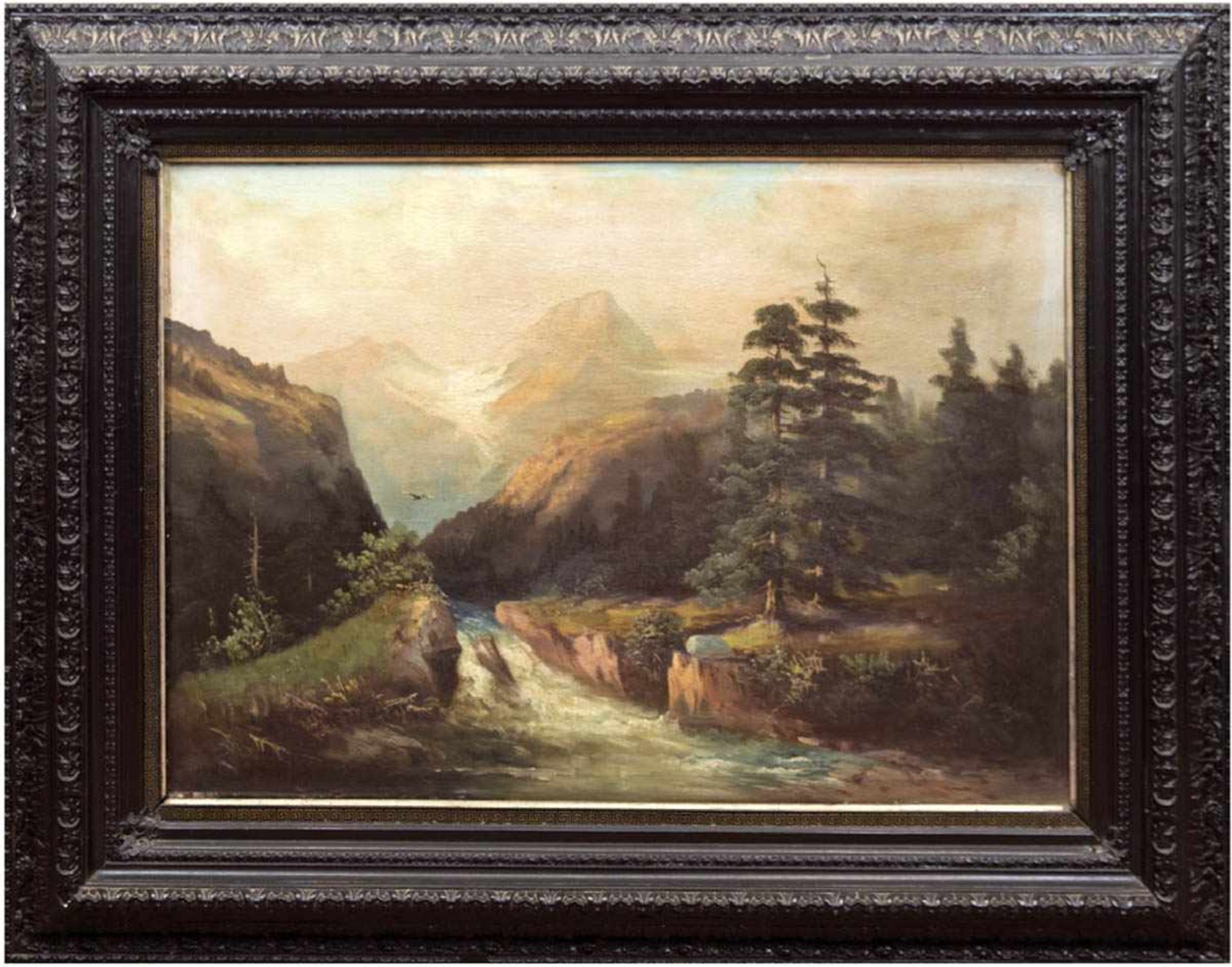 Landschaftsmaler des 19. Jh. "Gebirgsbach", Öl/Lw., unsign., 67x97 cm, Rahmen