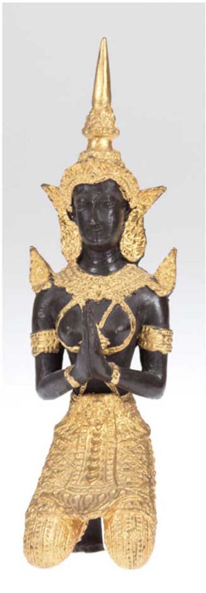 Tempelfigur, Thailand, Metallguß, schwarz patiniert und teilvergoldet, H. 21 cm