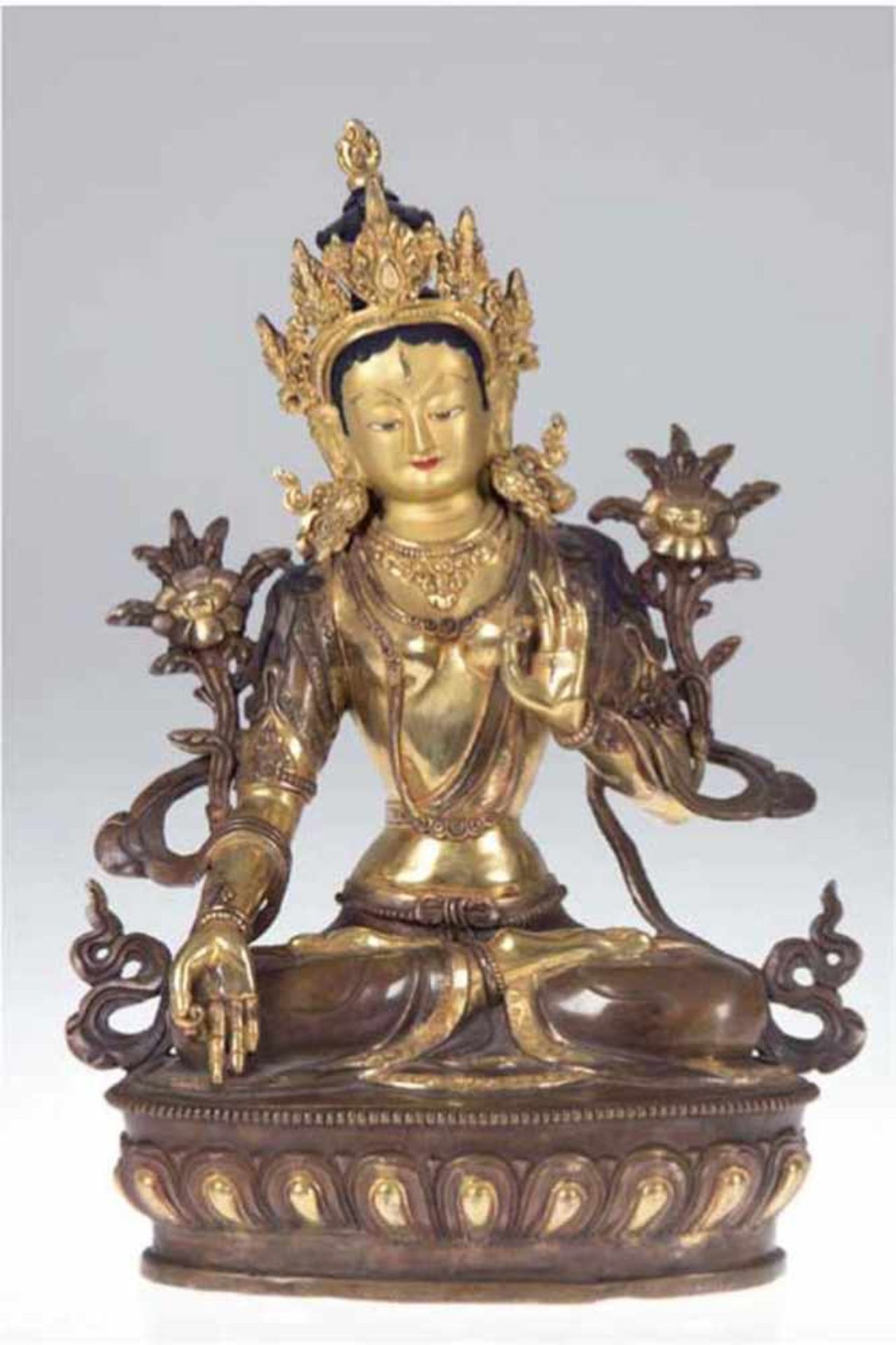 Buddha-Figur "Tara Göttin Kwan Yin auf Lotosthron sitzend in der Geste derWunschgewährung",