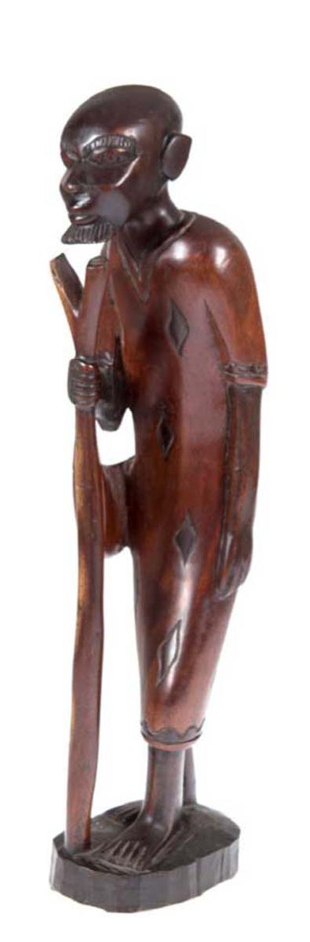 "Mönchfigur mit Wanderstab", Holz, Mahagoni, geschnitzt, Mitte 20. Jh., H.52 cm