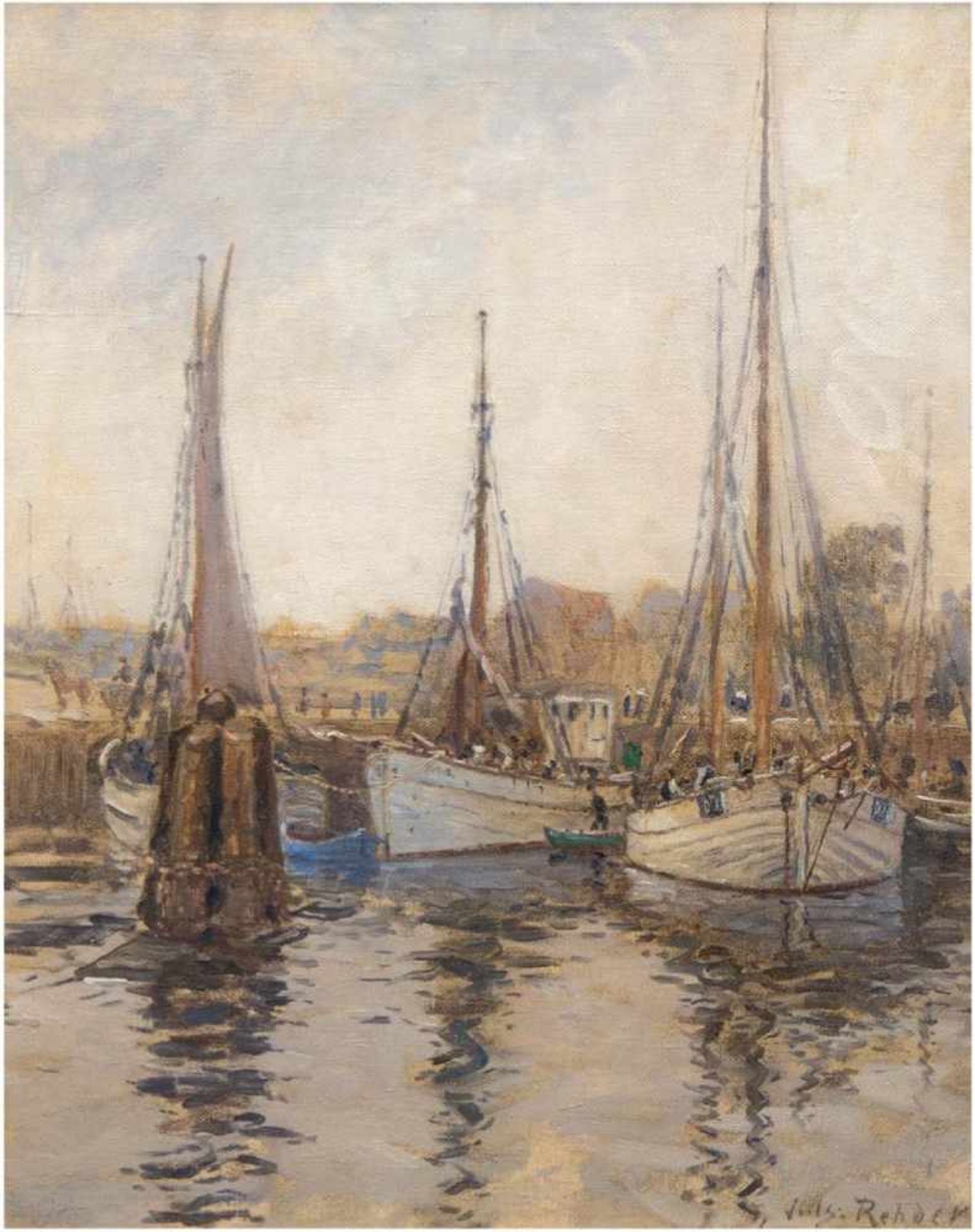 Rehder, Julius Christian (1861 Flensburg-1955 Essen) "Ruhe im Hafen", Öl/Lw., sign. u.r.,50x40 cm