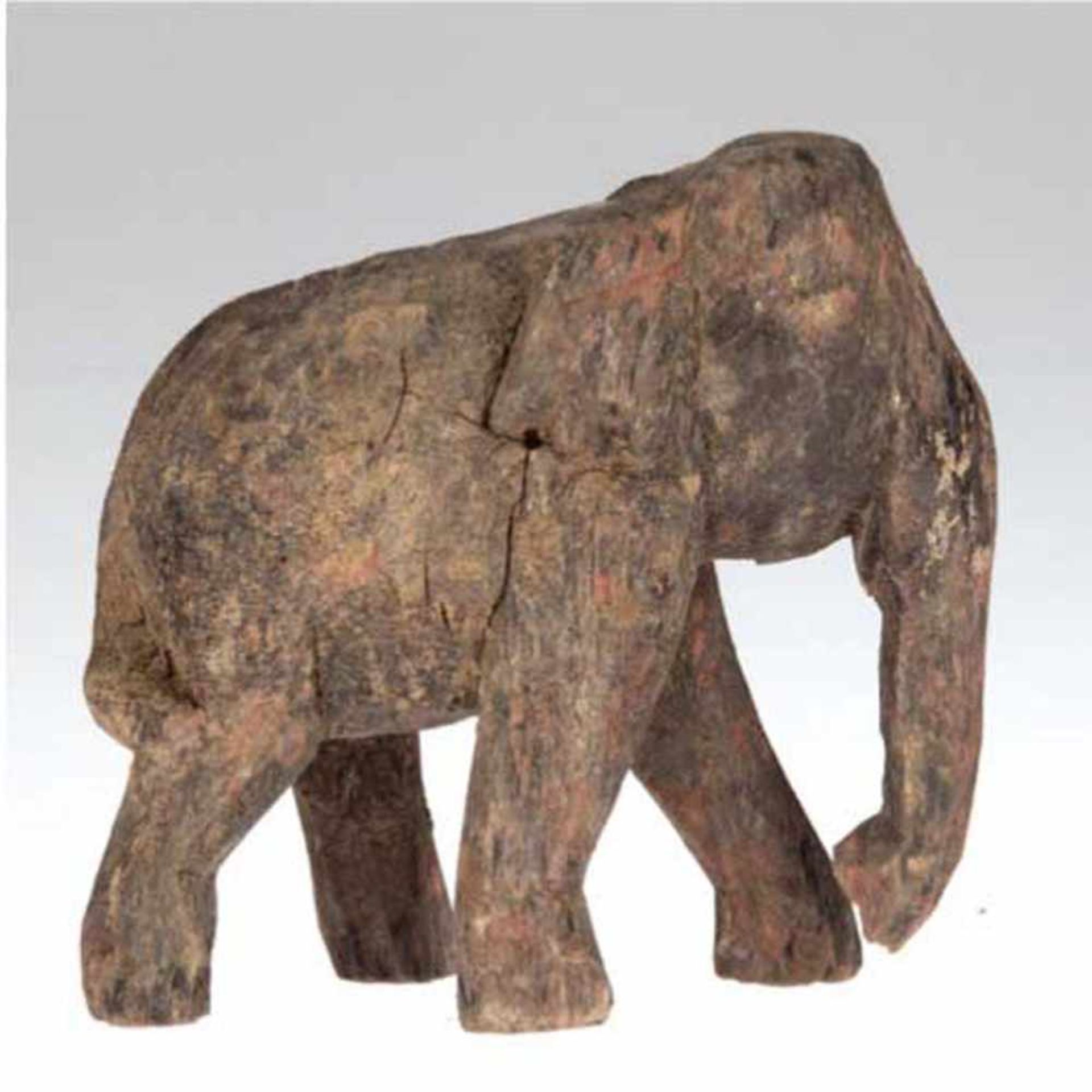 Figur "Elefant", Holz geschnitzt, Rüssel repariert, H. 15 cm