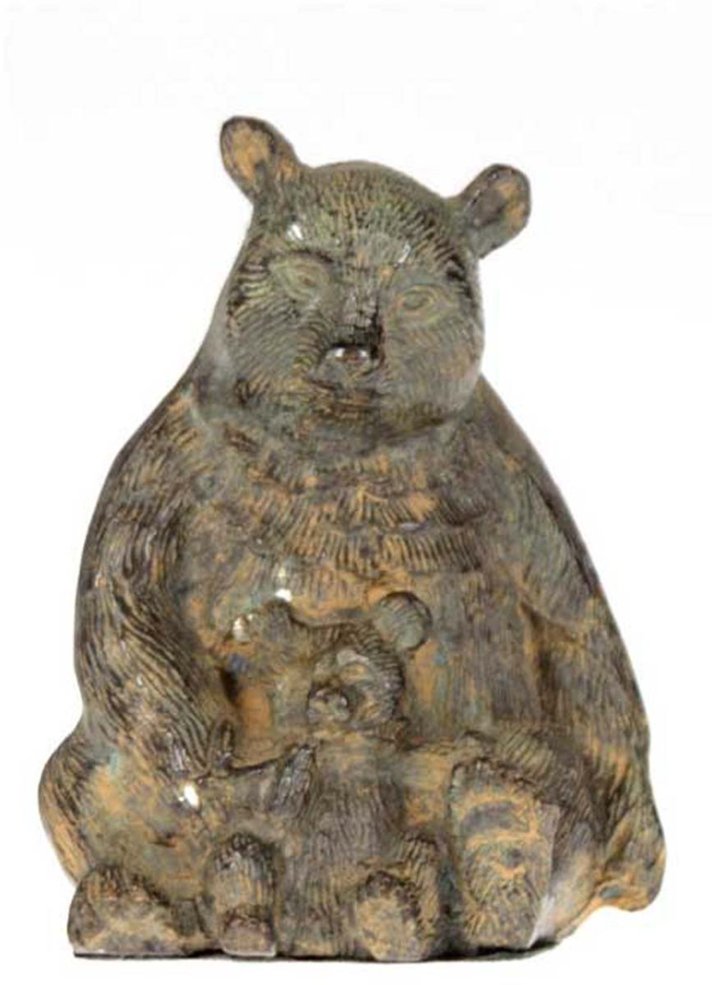 "Bärenmutter mit ihrem Jungen", Metallguß, patiniert, H. 12 cm