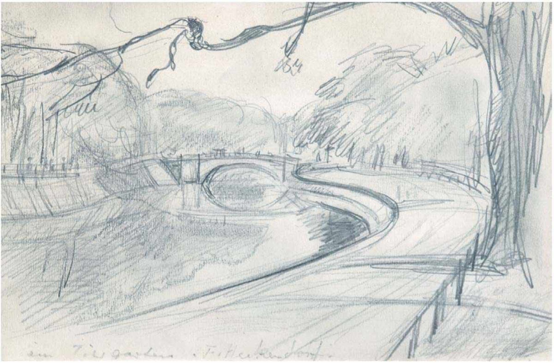 Heckendorf, Franz (1888-1962) "Im Tiergarten", Bleistiftzeichnung, 13,5x21 cm, sign. u.l.u.bez.,