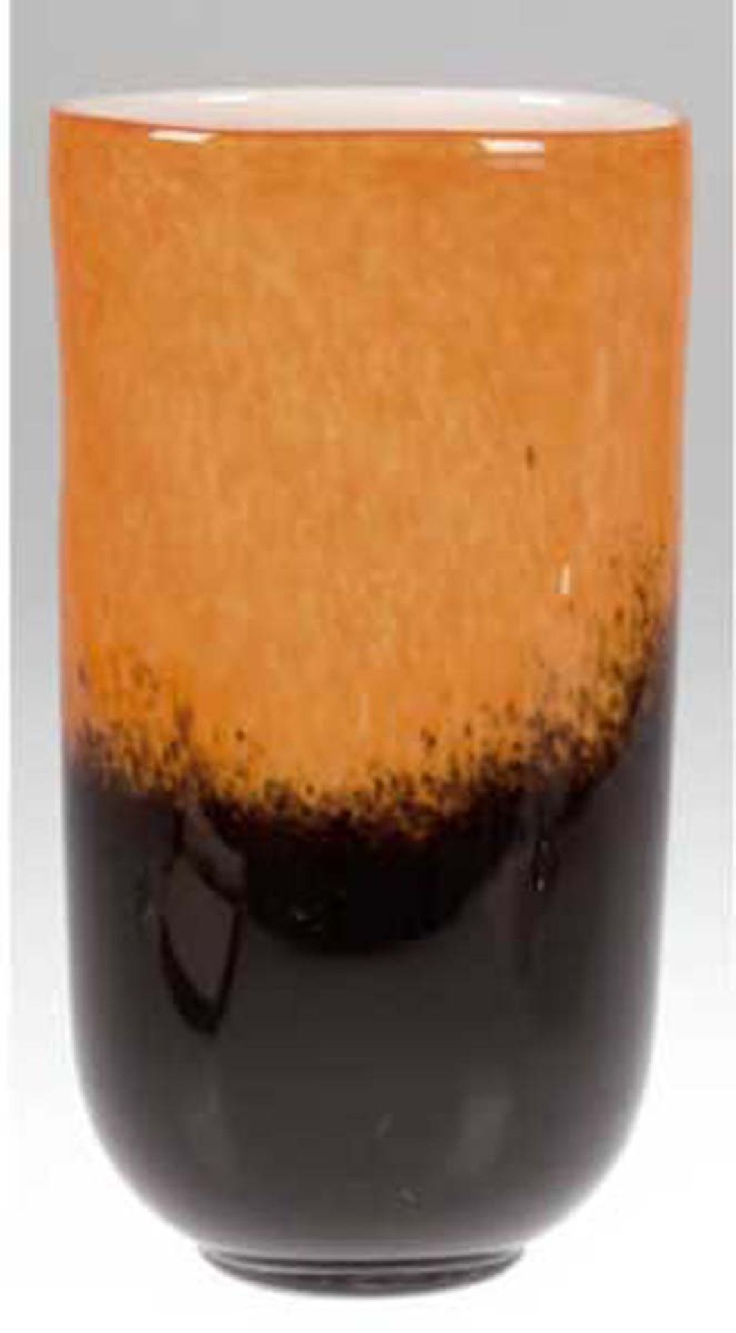 Vase, Glas, dunkelbraune und orange, Einschmelzungen, weißer Innenüberfang, H. 30 cm