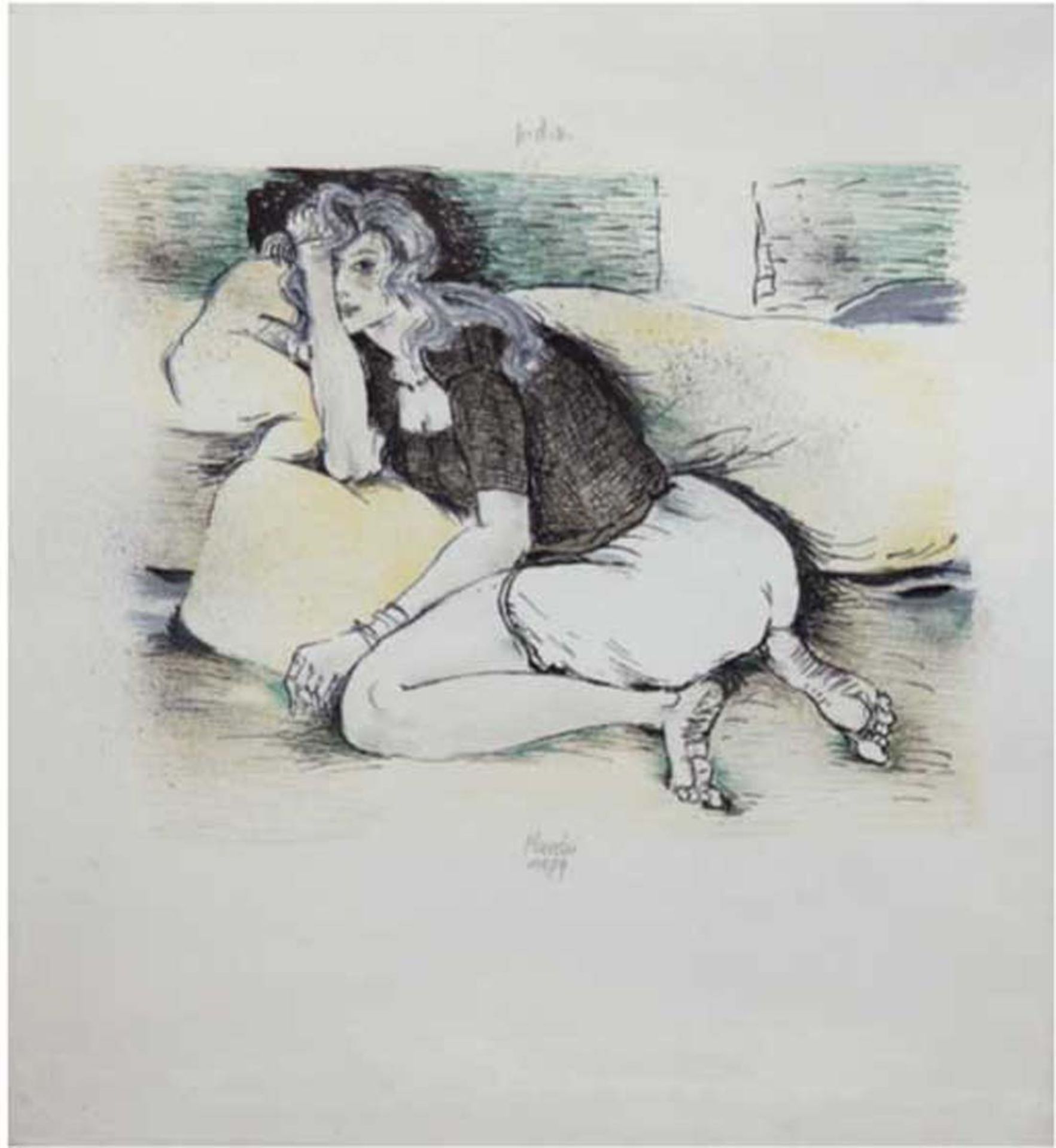 Mucchi, Gabriele (1899 Turin- 2002 Mailand) "Kniende junge Frau", Farblithographie,signiert und