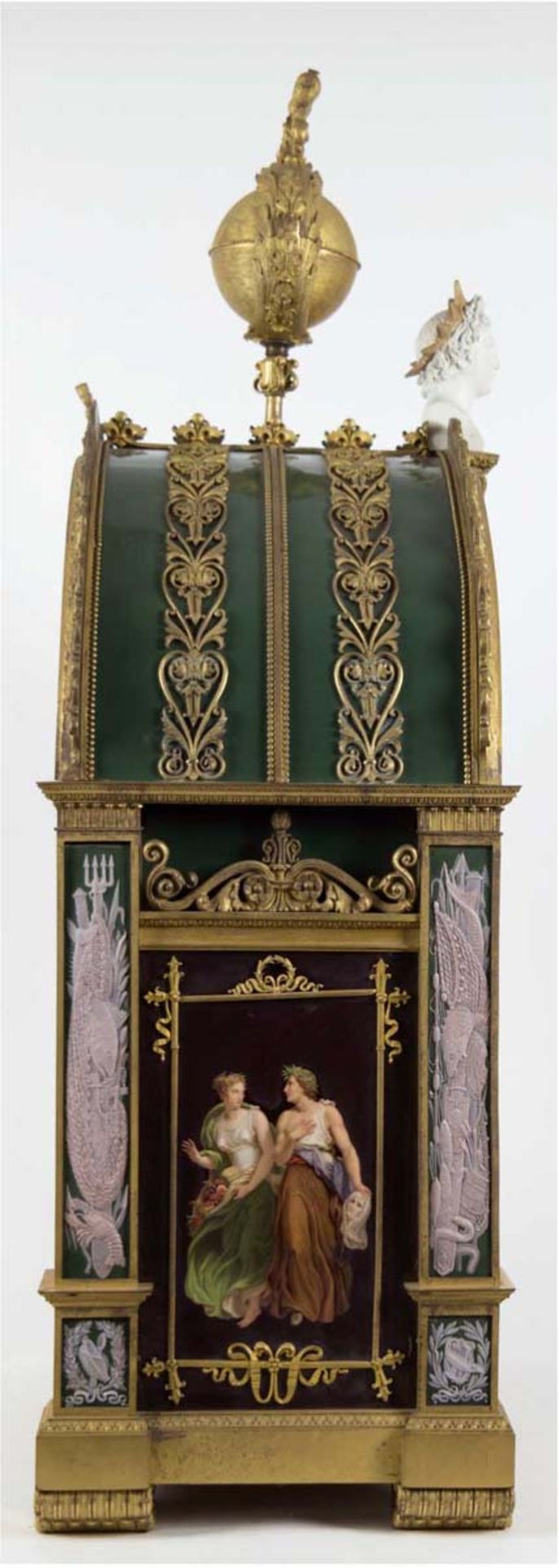 Große imposante Tischuhr, Frankreich um 1860-1880, Messing mit eingelegtenPorzellantafeln, gemarkt - Bild 2 aus 4