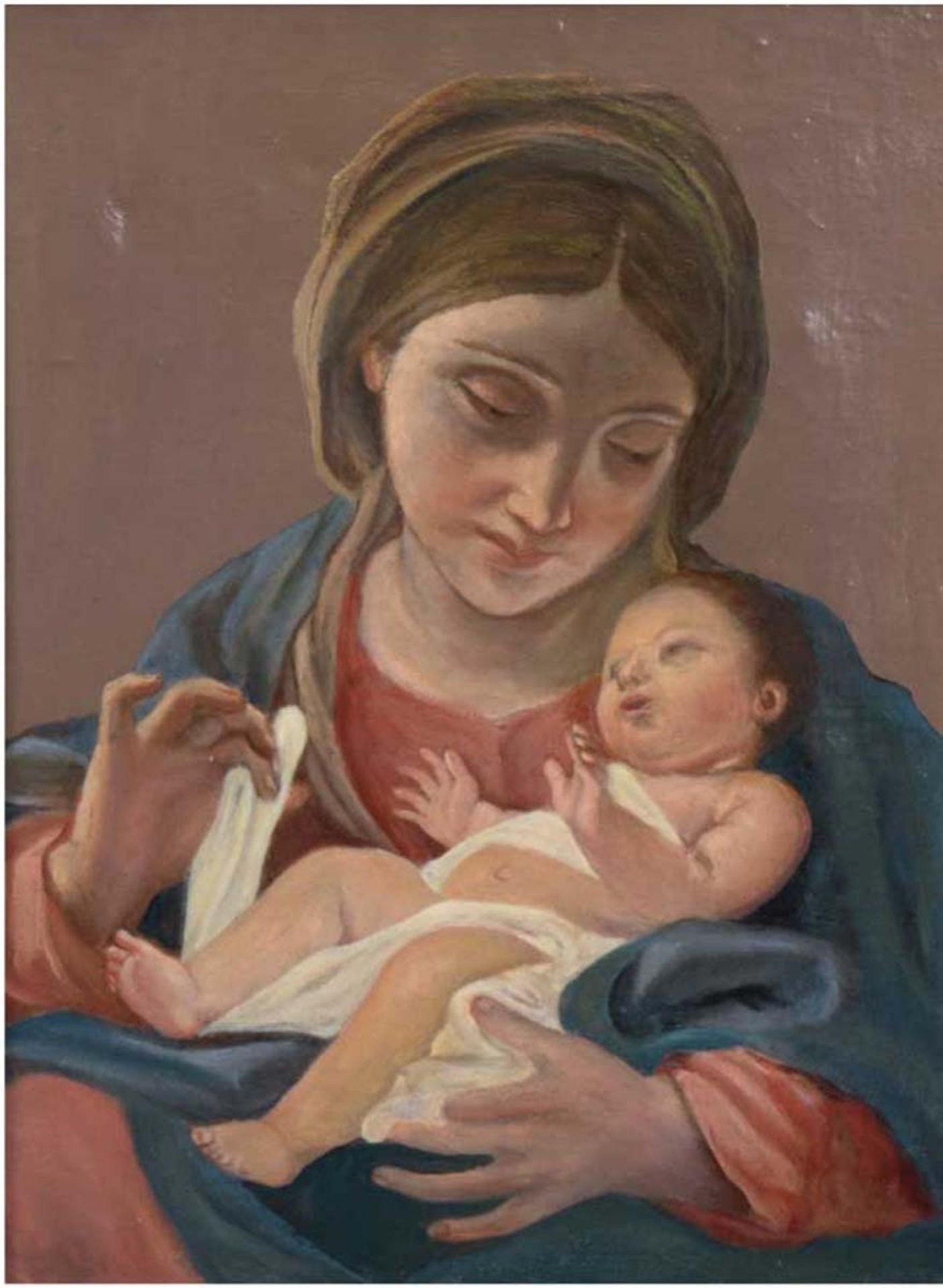 Unbekannter alter Meister "Maria mit ihrem Kind", Öl/Lw., 38x28 cm, Rahmen