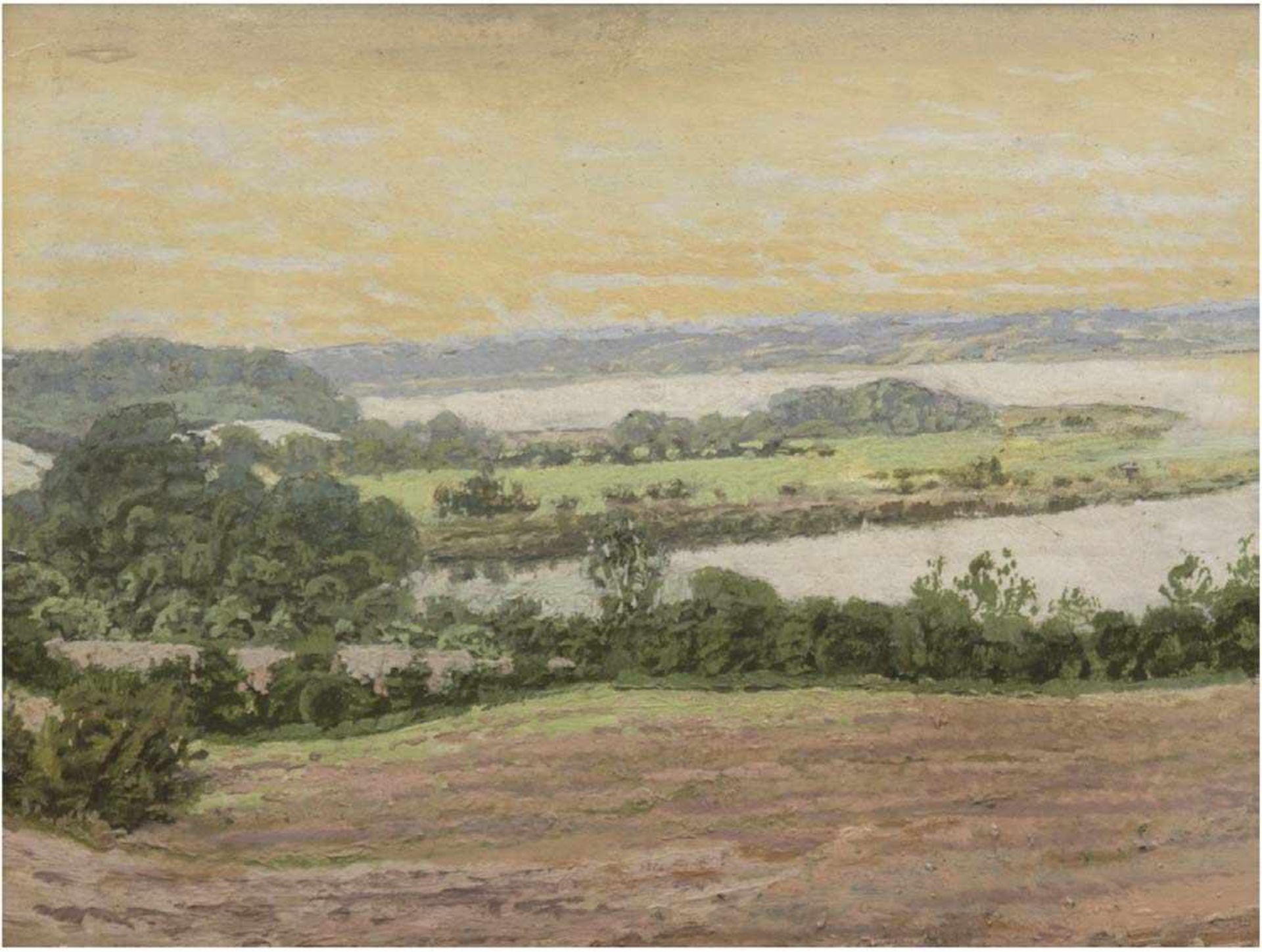 Petersen, Heinrich (1881Schleswig-1958 Kiel) "Viel Grün an der Schlei", Öl/Mp.,verso.bez., 37x48 cm,